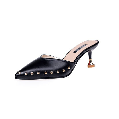 Catriona | Women’s Orthopedic Pointed Toe Studded Kitten Heel Mule Pumps