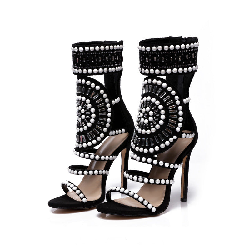 OrthoCare Rhinestone High-Heeled Sandals - Unique Elegance