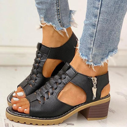Haisley | Orthopedic Cut-Out Leather Sandals with Low Block Heel