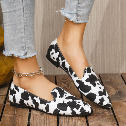 OrthoCare | Cow Print Pointed Toe Slip-On Loafers