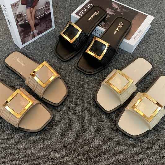 Lazelle | Women’s Orthopedic Square Buckle Slide Sandals