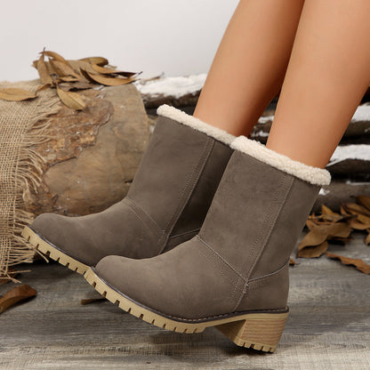 Helena | Orthopedic Fur-Lined Mid-Calf Suede Block Heel Winter Boots