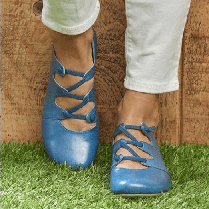 Blossom | Orthopedic Cross-Strap Leather Flats – Colorful Everyday Comfort
