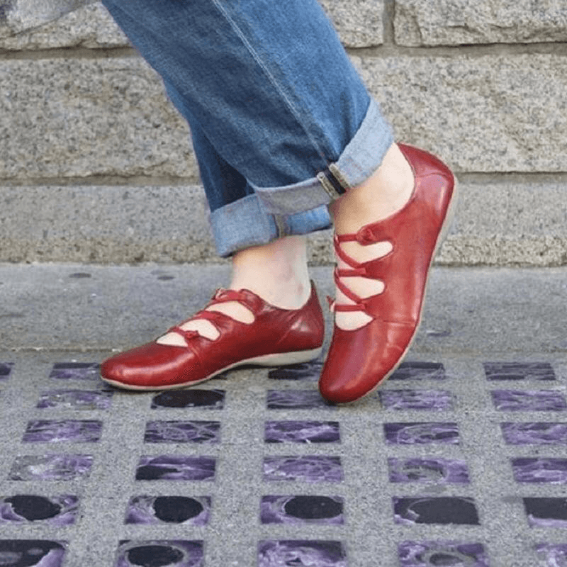 Blossom | Orthopedic Cross-Strap Leather Flats – Colorful Everyday Comfort