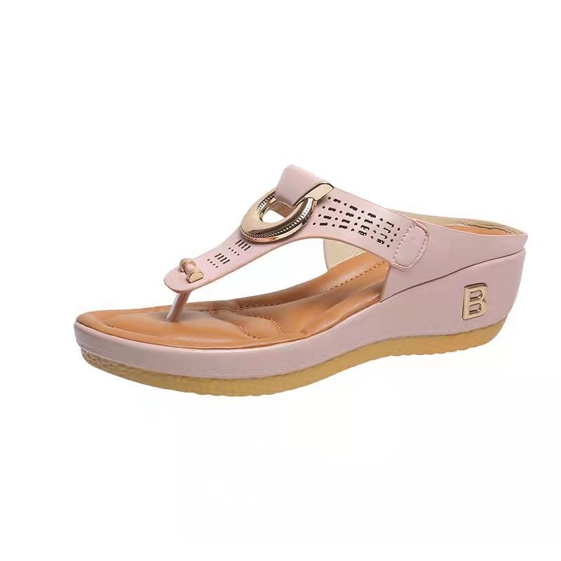 OrthoCare High Heel Thong Sandals With Metallic Decorations