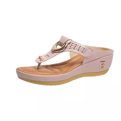 OrthoCare High Heel Thong Sandals With Metallic Decorations
