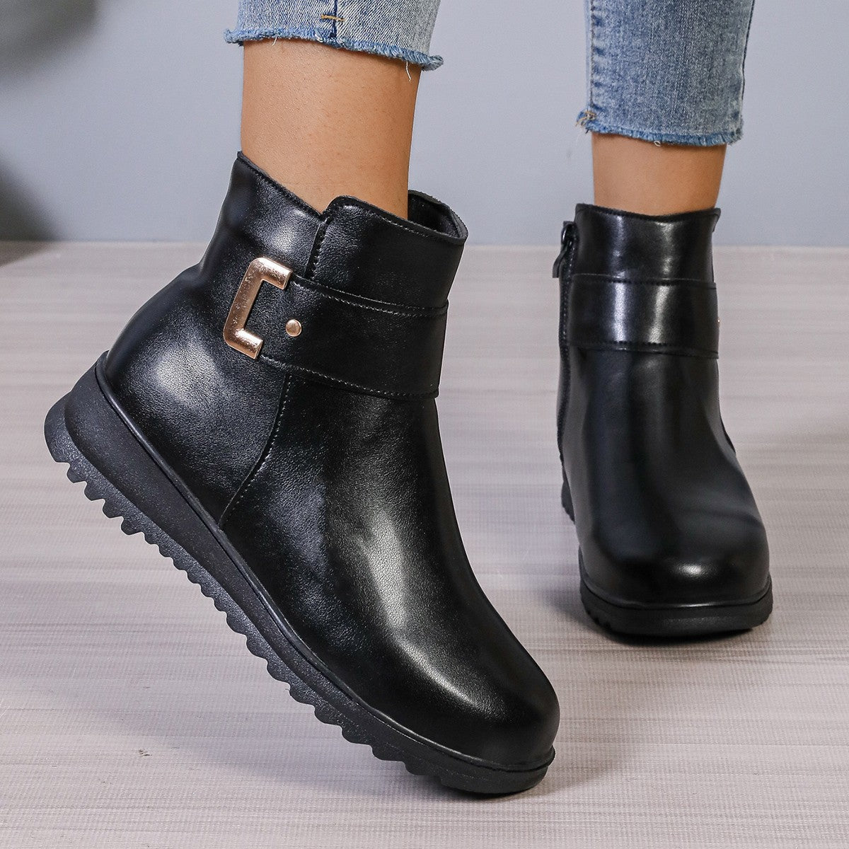 OrthoCare Fleece Ankle Boots - Side Zipper, Non-Slip