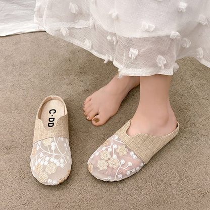 OrthoCare Floral Embroidered Slip-On House Slippers