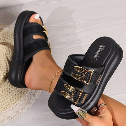 Kataleya | Women’s Orthopedic Double Buckle Platform Slide Sandals