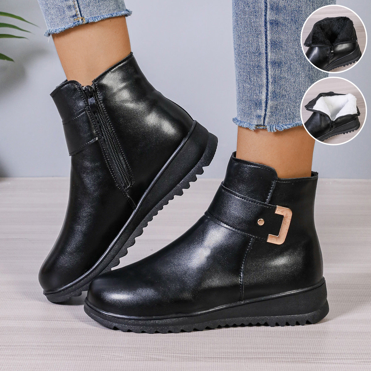 OrthoCare Fleece Ankle Boots - Side Zipper, Non-Slip