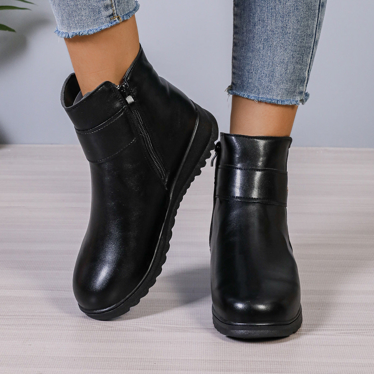 OrthoCare Fleece Ankle Boots - Side Zipper, Non-Slip