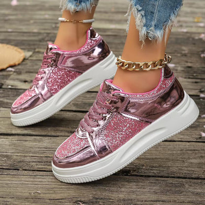 OrthoCare Unique Sequined Lace-Up Flat Shoes