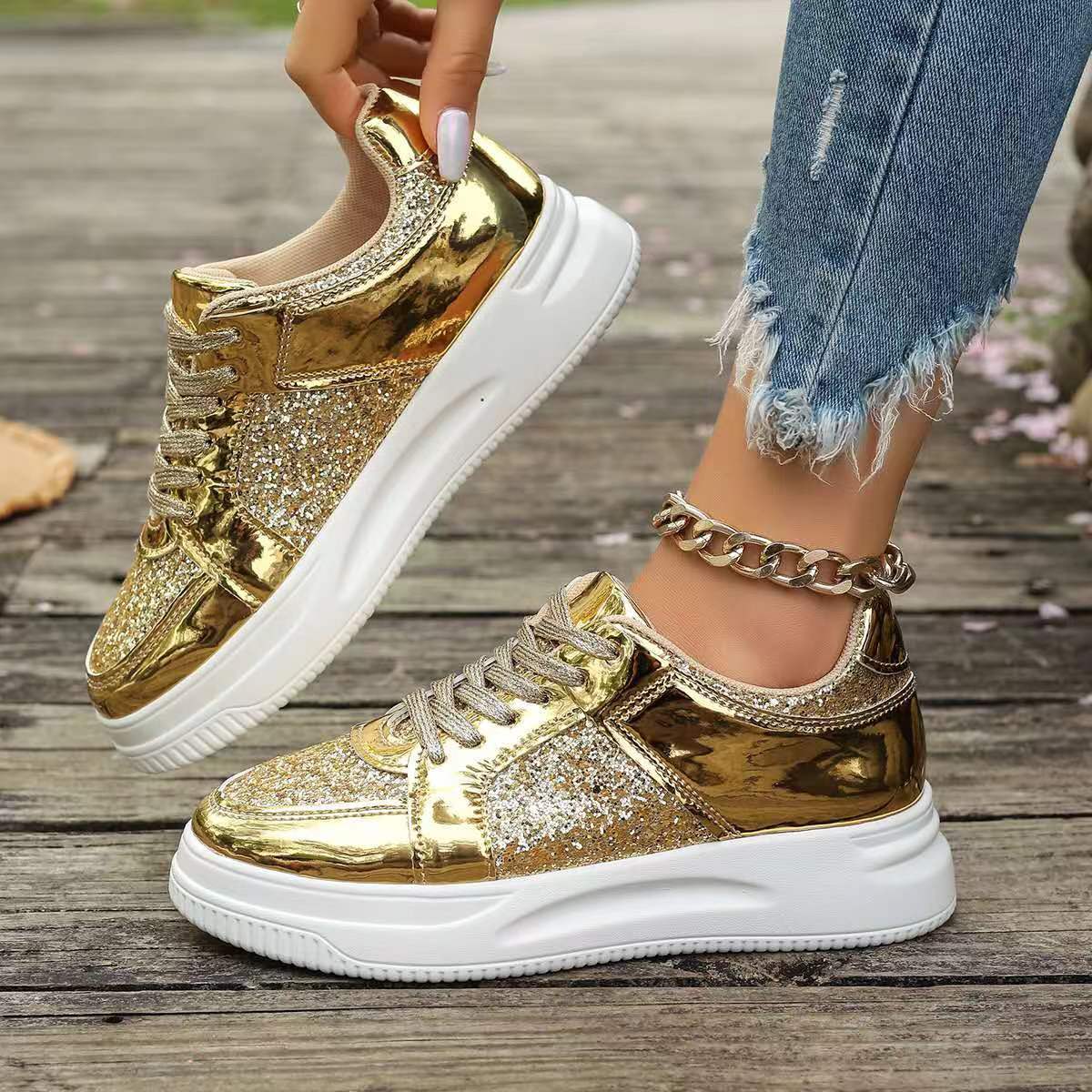 OrthoCare Unique Sequined Lace-Up Flat Shoes