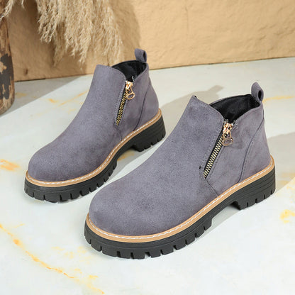 OrthoCare Suede Ankle Boots - Side Zipper Comfort