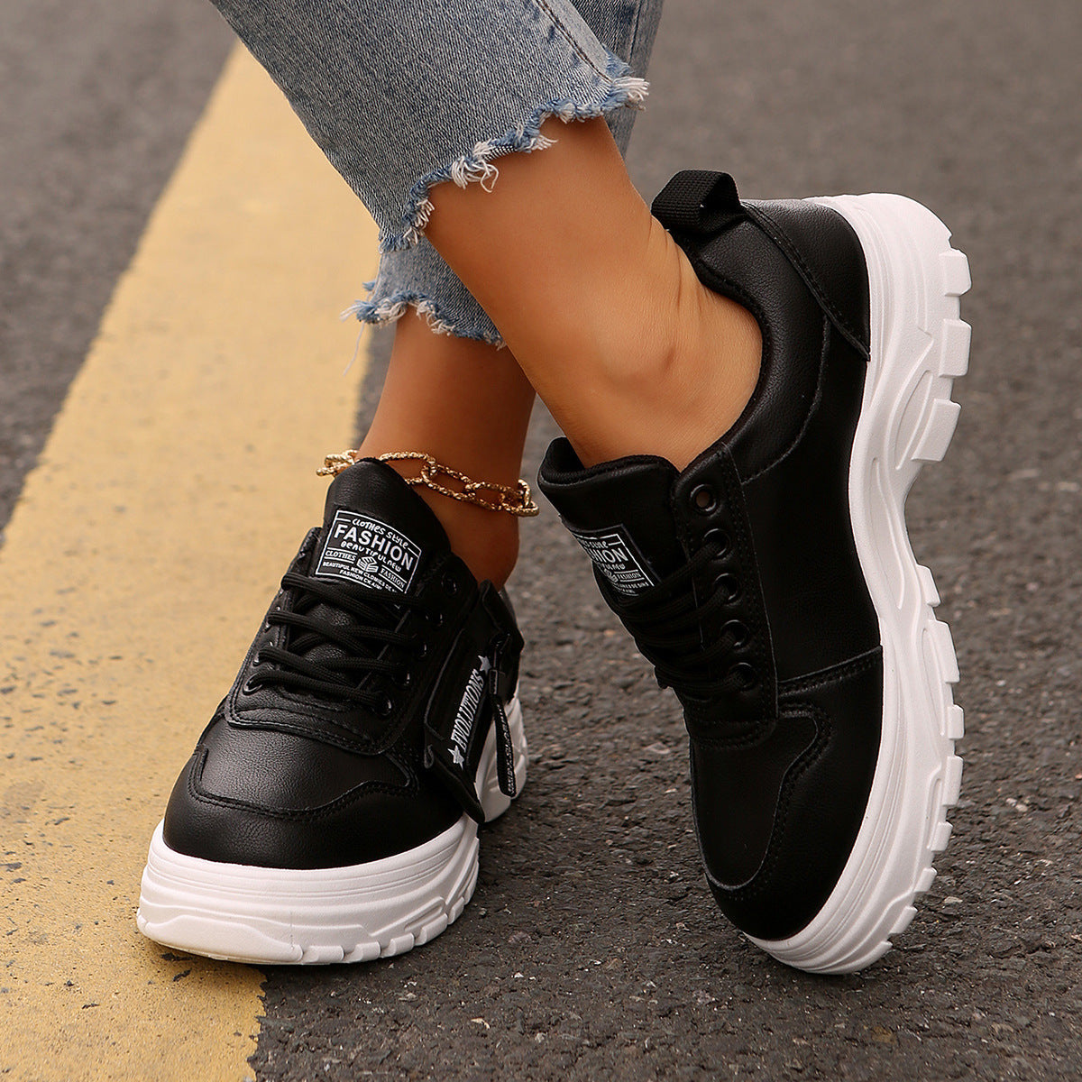 Sara | Orthopedic Lace-up Sneakers With Side-Zipper Design