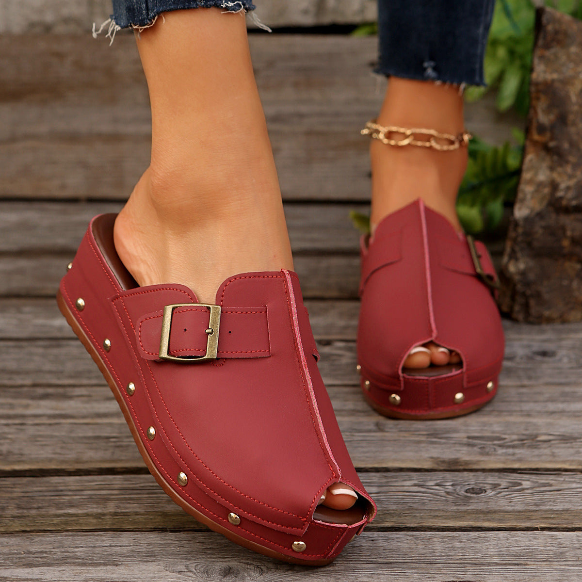 Romilly | Women’s Orthopedic Buckle Platform Clog Mules