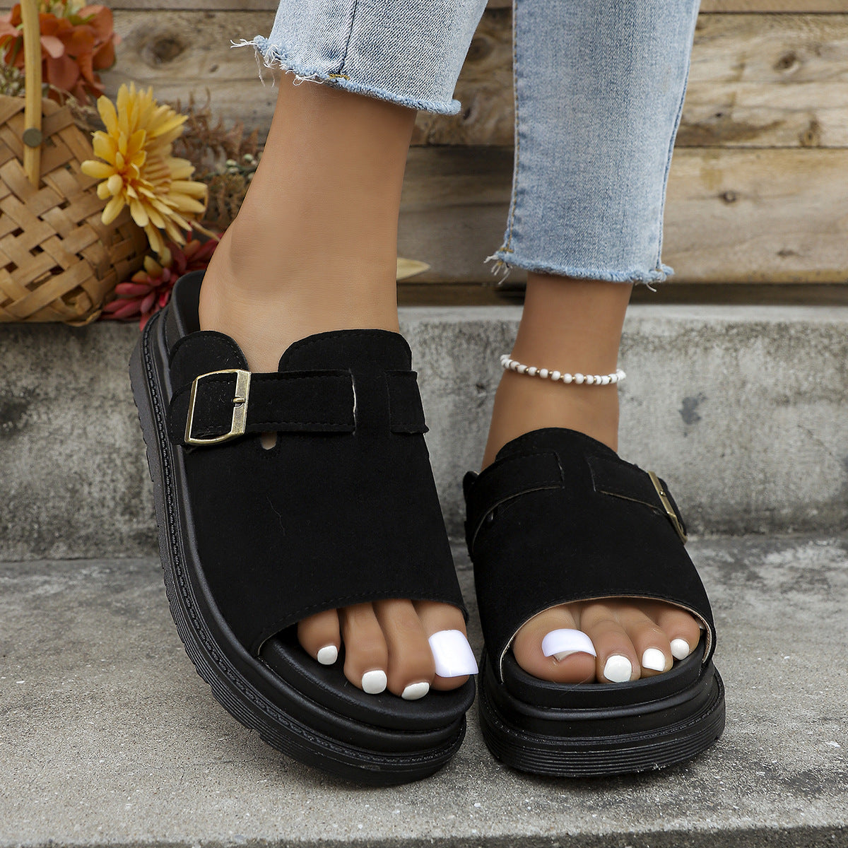 Rhiannon | Women’s Orthopedic Double Buckle Platform Slide Sandals