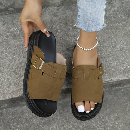 Rhiannon | Women’s Orthopedic Double Buckle Platform Slide Sandals
