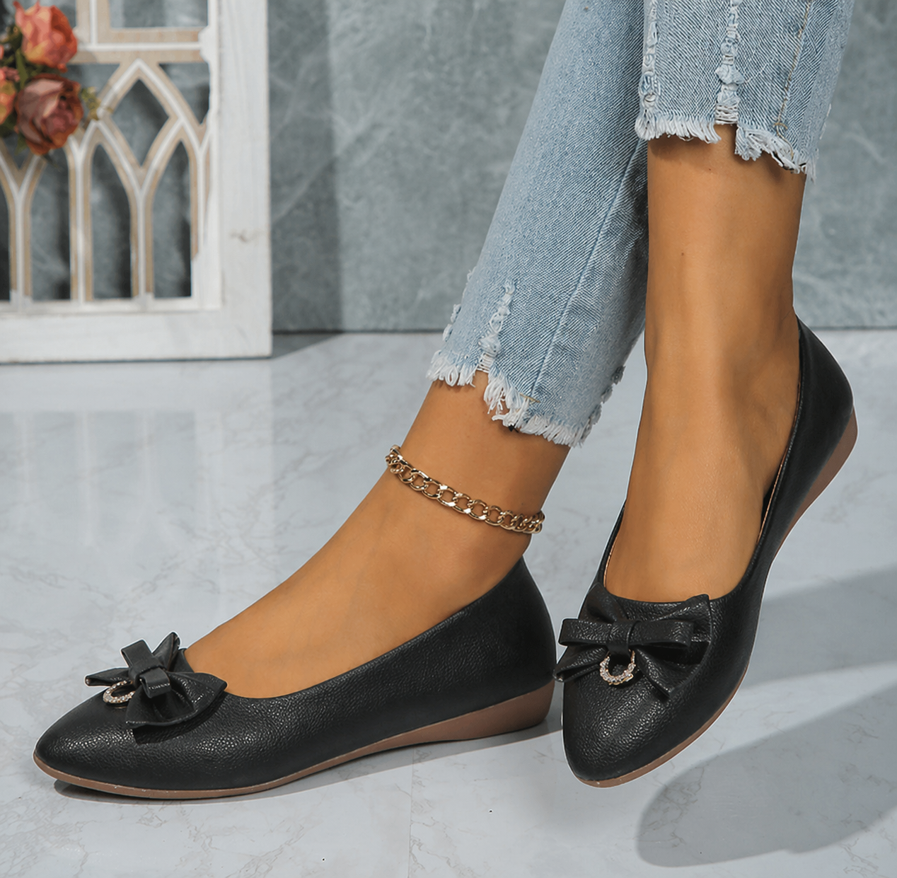 OrthoCare Elegant Bow Flats – Classic Comfort Slip-On Shoes