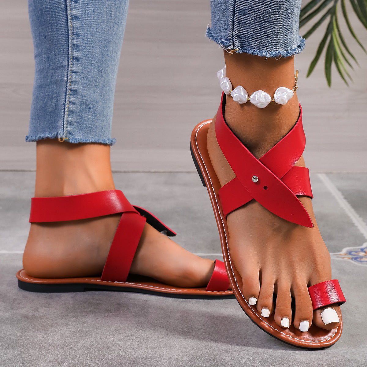 OrthoCare | Cross Strap Toe Ring Flat Sandals