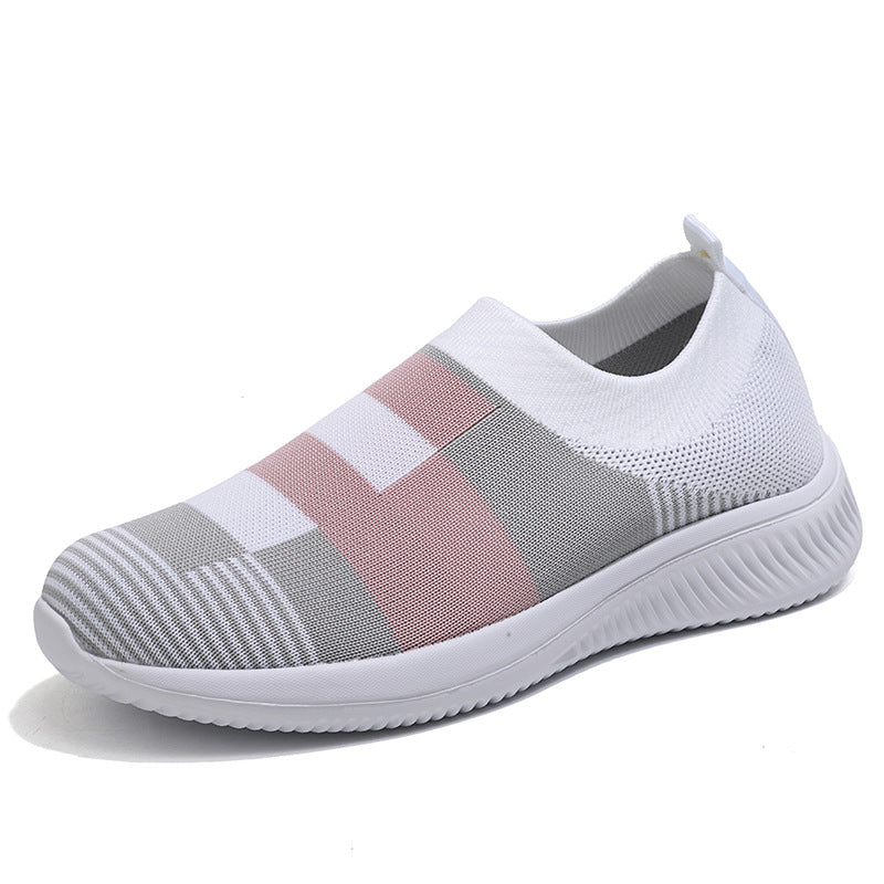 OrthoCare Women’s Striped Knit Slip-On Sneakers – Lightweight Breathable Comfort Walking Shoes