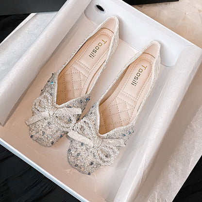 OrthoCare Square Toe Flats - Rhinestone Pearl Detail