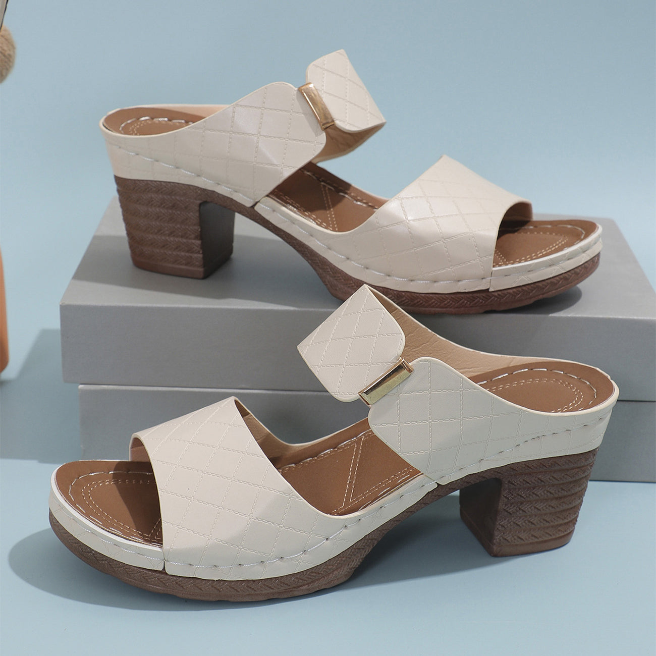 OrthoCare Chunky Heel Sandals - Plaid Comfort