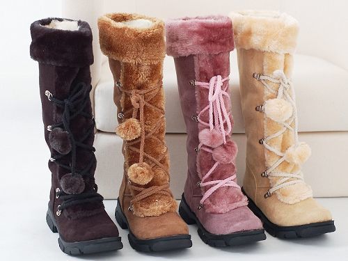 Valeria | Orthopedic Tall Lace-Up Fur Pom Suede Winter Boots