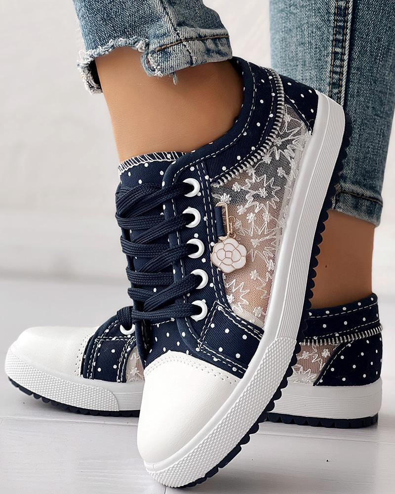 Calista | Orthopedic Denim Lace-Up Sneakers – Breathable Floral Mesh Design