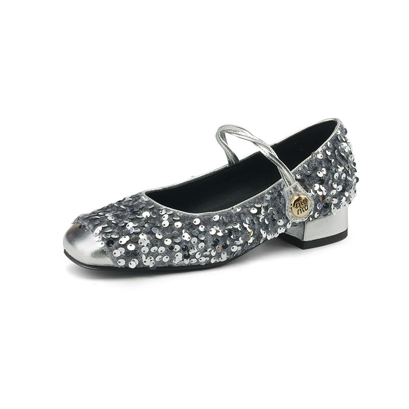 OrthoCare Low-Heeled Sequined Mary Jane Shoes