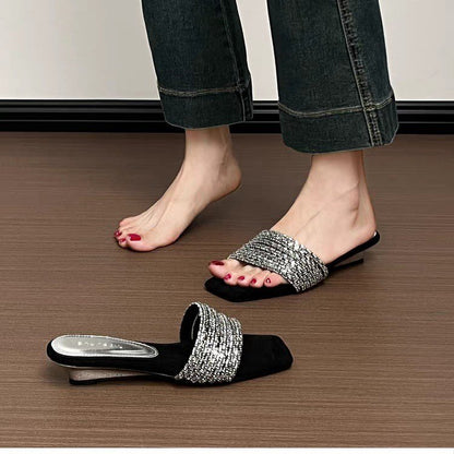 Cressida | Women’s Orthopedic Rhinestone Flat Slide Sandals