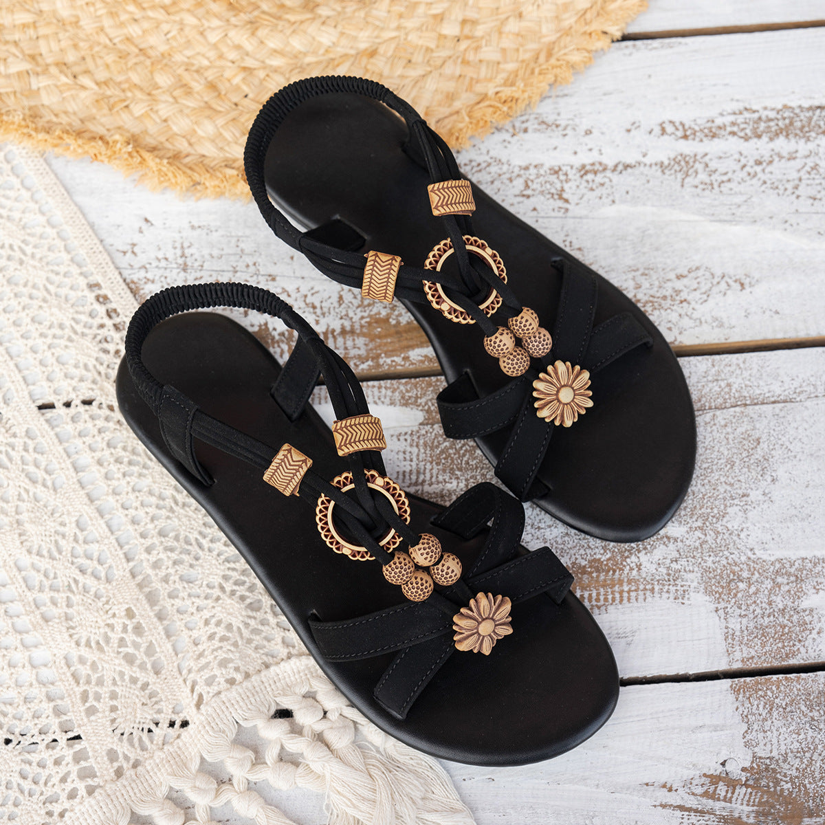 Kaiselle | Women’s Orthopedic Boho Floral T-Strap Sandals