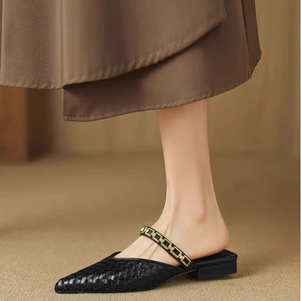 OrthoCare Flat Sandals With Low Heels And Chains - Unique Elegance
