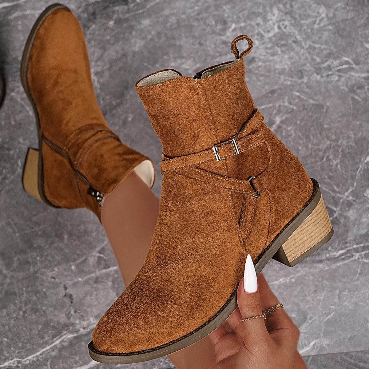 OrthoCare Ankle Boots - Cross-Strap Mid-Heel Comfort