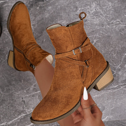 OrthoCare Ankle Boots - Cross-Strap Mid-Heel Comfort