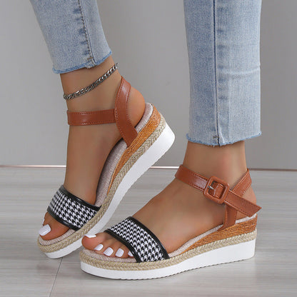 OrthoCare Houndstooth Print Sandals - Summer Elegance