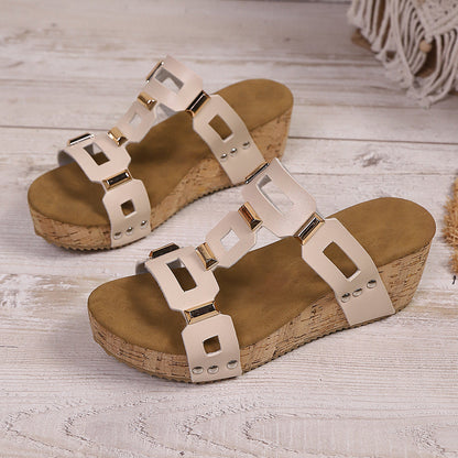 OrthoCare | Multi-Strap Studded Cork Wedge Sandals