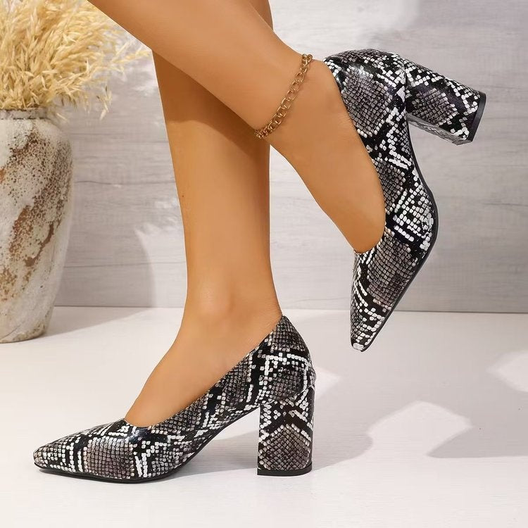 Eirlys | Women’s Orthopedic Snakeskin Pointed Toe Block Heels