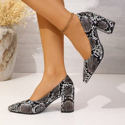 Eirlys | Women’s Orthopedic Snakeskin Pointed Toe Block Heels