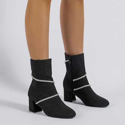 OrthoCare Mid-Heel Boots With Rhinestone Chain - Unique And Elegant
