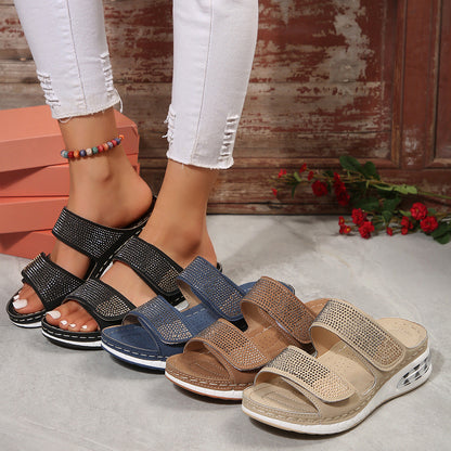 OrthoCare Unique Wedge Sandals With Rhinestones For Summer
