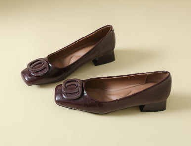 OrthoCare Leather Pumps - Square Toe Low Heel