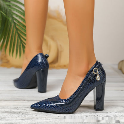 Heliora | Women’s Orthopedic Croc-Texture Pointed Toe Block Heels