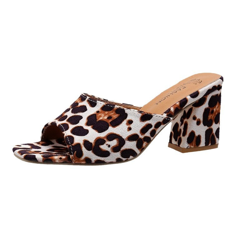 OrthoCare Leopard Chunky Heel Sandals - Square Toe