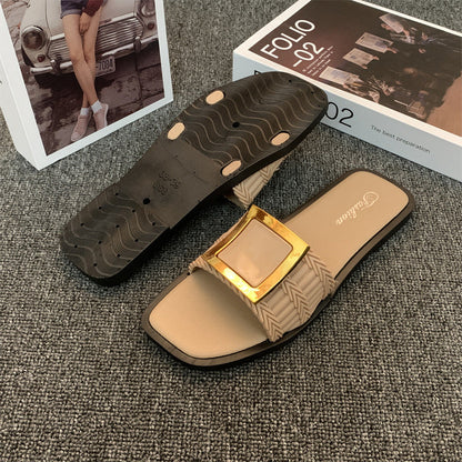 Lazelle | Women’s Orthopedic Square Buckle Slide Sandals