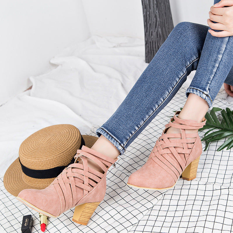 OrthoCare Short Ankle Boots With A Chunky Heel And Unique Design