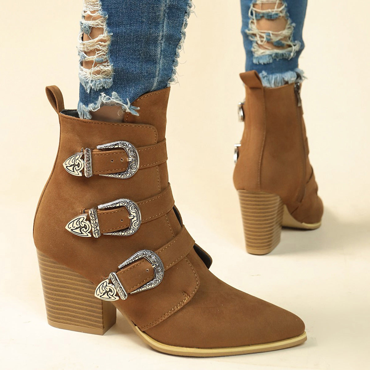 OrthoCare Retro Buckle Boots - Chunky Heel Comfort