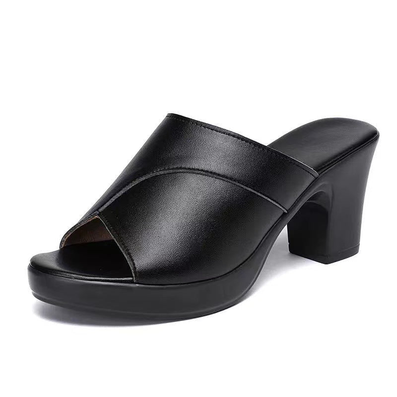 OrthoCare Soft Leather Non-Slip Heeled Sandals