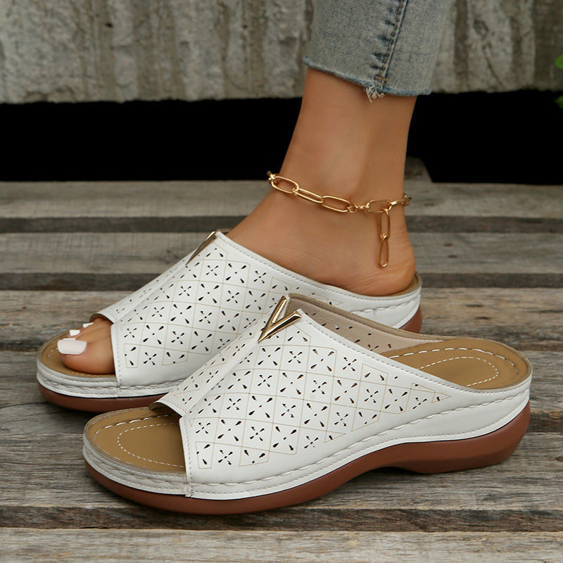 Winterrose | Women’s Orthopedic Perforated Wedge Mule Sandals