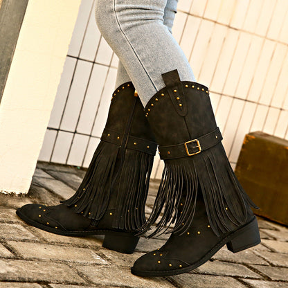 Laura | Orthopedic Western Fringe Mid-Calf Boots